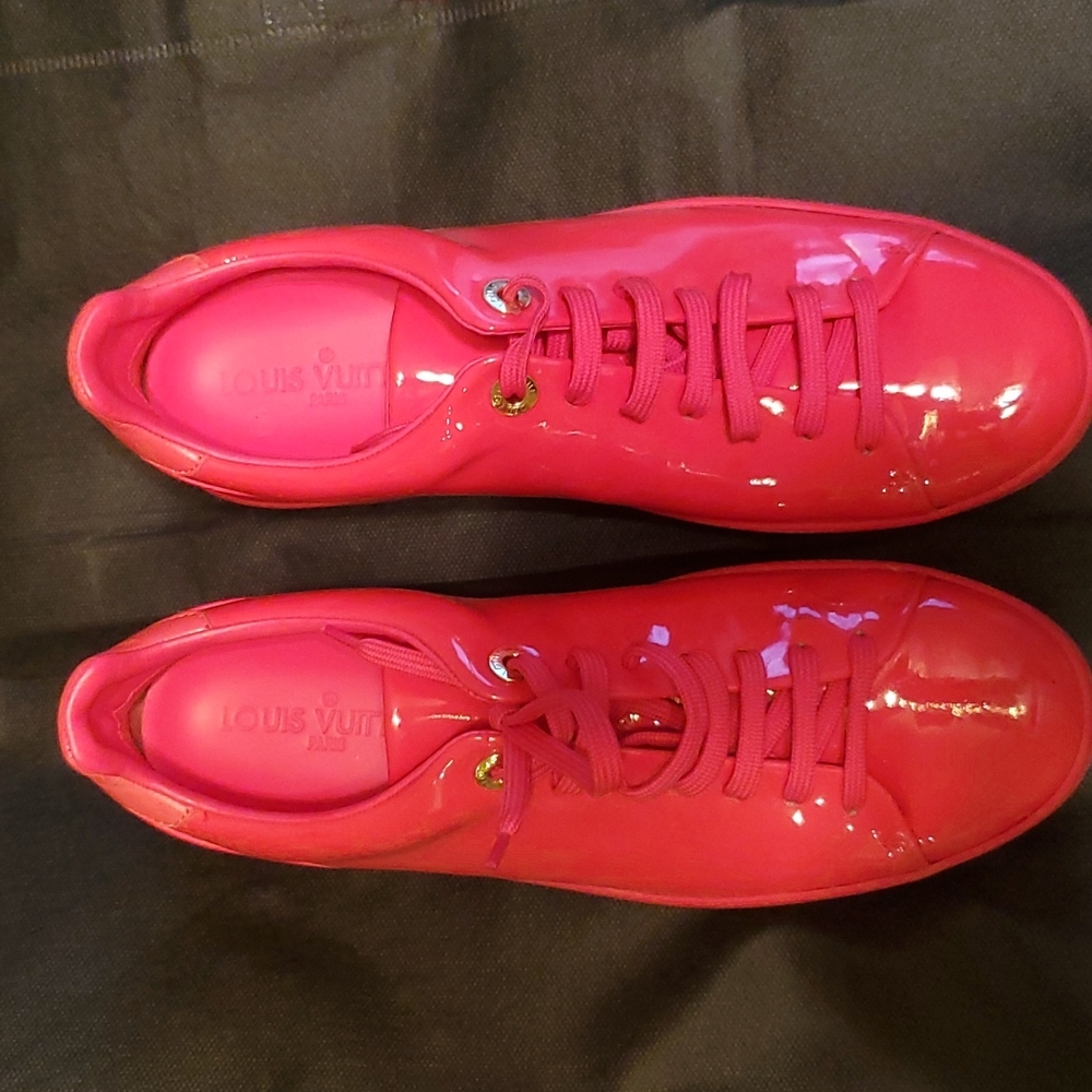 Louis Vitton Red Patent Leather Sneakers Size 8 Eu 38 1/2